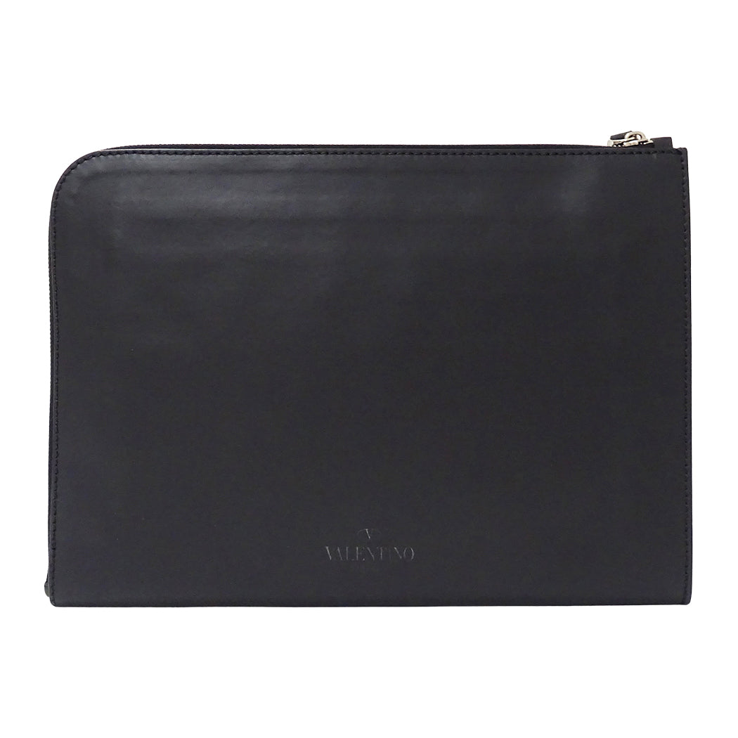 Valentino Garavani ヴァレンティノ・ガラヴァーニ VLTN クラッチ・セカンドバッグ ブラック レザー レディース メンズ 【中古】