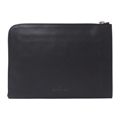 Valentino Garavani ヴァレンティノ・ガラヴァーニ VLTN クラッチ・セカンドバッグ ブラック レザー レディース メンズ 【中古】
