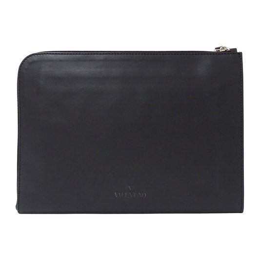 Valentino Garavani ヴァレンティノ・ガラヴァーニ VLTN クラッチ・セカンドバッグ ブラック レザー レディース メンズ 【中古】