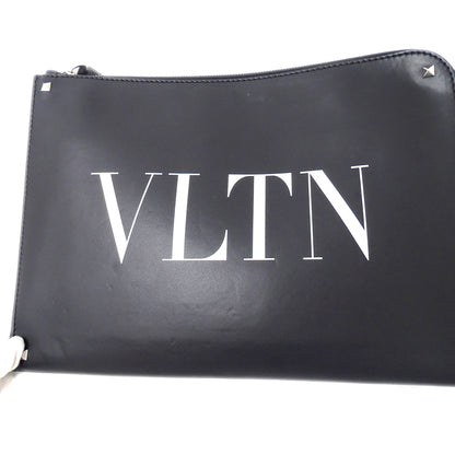 Valentino Garavani ヴァレンティノ・ガラヴァーニ VLTN クラッチ・セカンドバッグ ブラック レザー レディース メンズ 【中古】