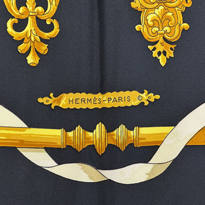 HERMES エルメス カレ90 FERRONNERIE 鉄細工 スカーフ ブラック イエロー シルク レディース 【中古】