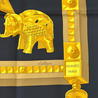 HERMES エルメス カレ90 CUILLERS D'AFRIQUE アフリカのスプーン スカーフ ブラック マルチカラー シルク レディース 【中古】