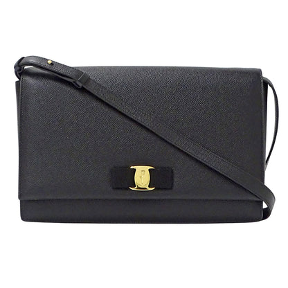 Ferragamo フェラガモ ショルダーバッグ ヴァラリボン ブラック レザー レディース 【中古】