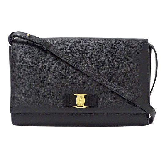 Ferragamo フェラガモ ショルダーバッグ ヴァラリボン ブラック レザー レディース 【中古】