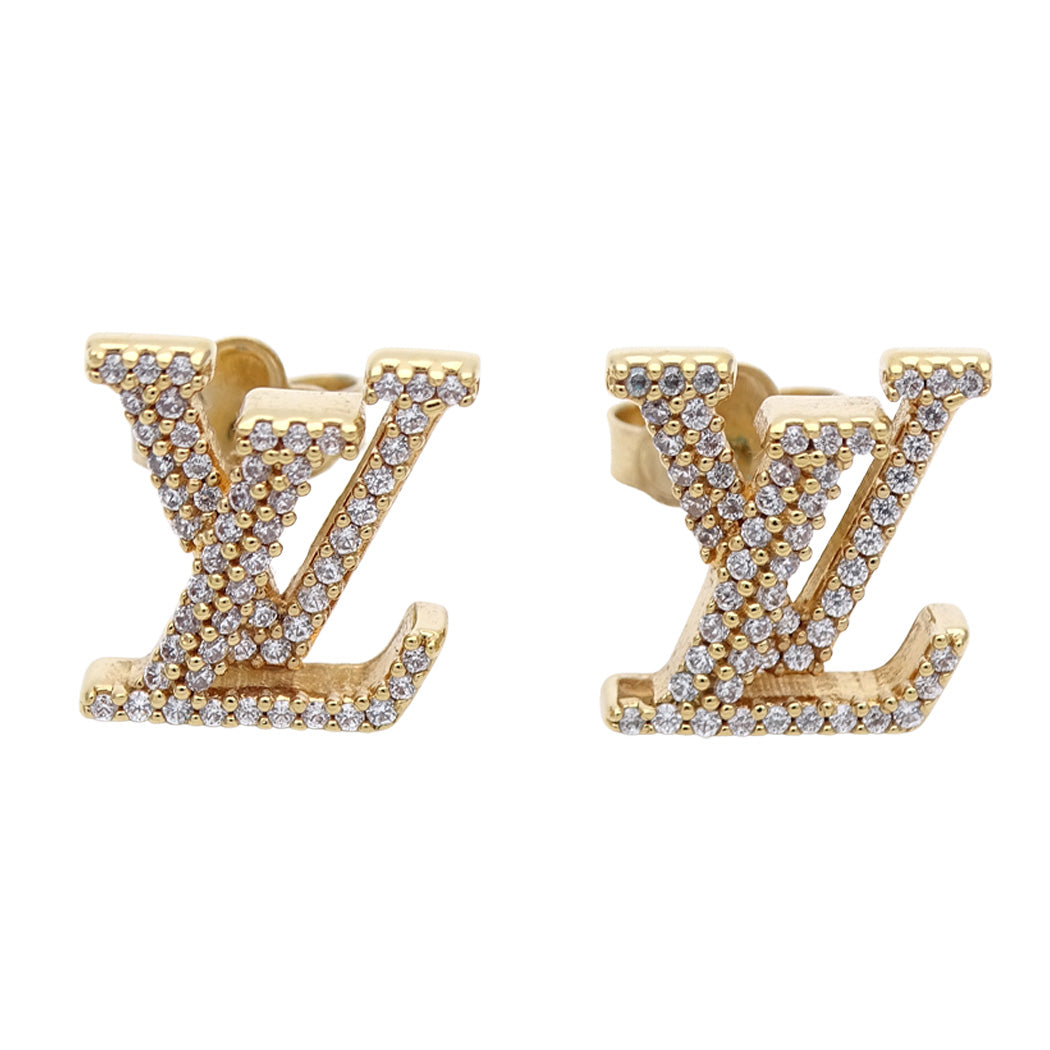 LOUIS VUITTON ルイ・ヴィトン ピアス・LVアイコニック ストラス ピアス メタル ゴールド レディース M00609 【中古】