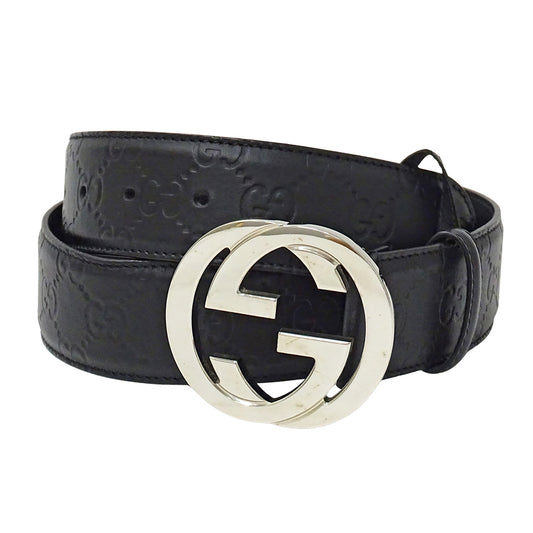 GUCCI グッチ ベルト インターロッキングG グッチシマ ブラック 411924 レザー メンズ 【中古】
