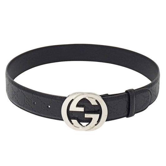 GUCCI グッチ ベルト インターロッキングG グッチシマ ブラック 411924 レザー メンズ 【中古】
