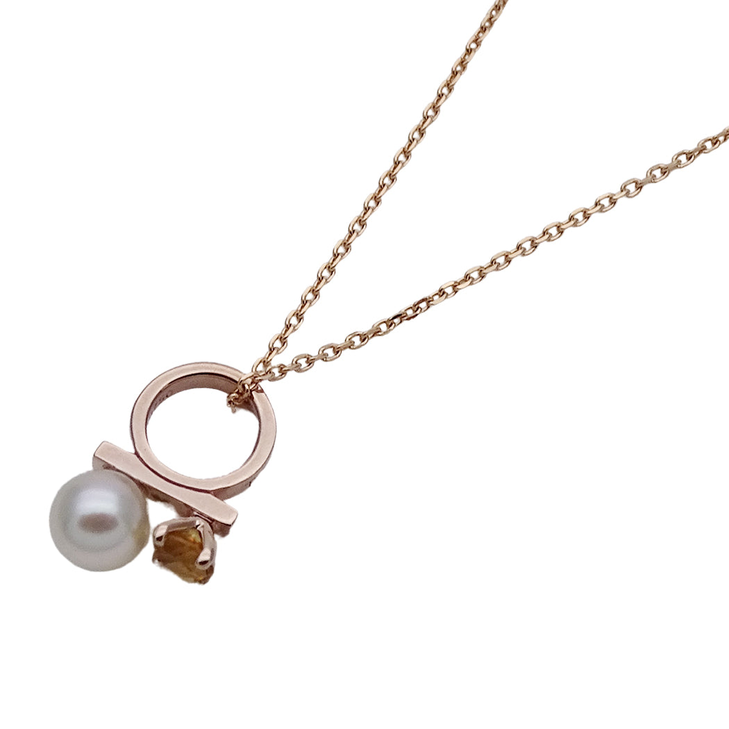 TASAKI タサキ プチバランス クラス チャーム ネックレス 750PG シトリン パール ピンクゴールド レディース 【中古】