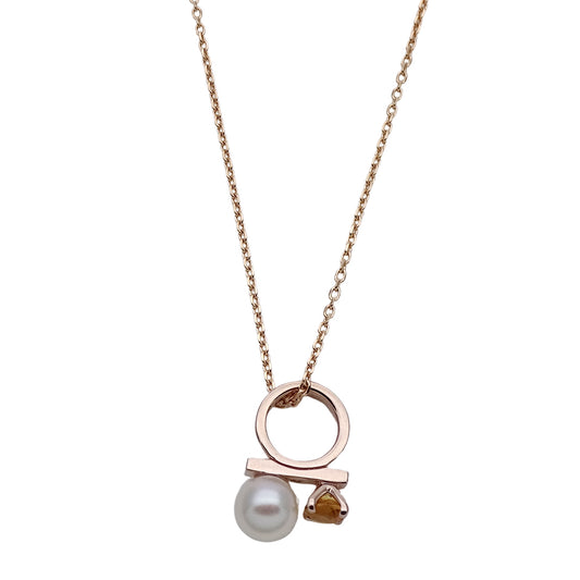 TASAKI タサキ プチバランス クラス チャーム ネックレス 750PG シトリン パール ピンクゴールド レディース 【中古】
