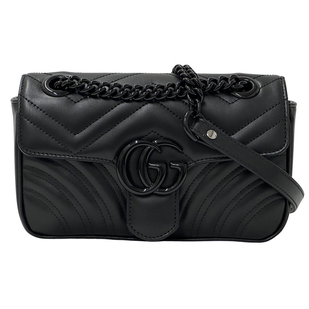 GUCCI グッチ ショルダーバッグ GGマーモント ブラック シルバー金具 レザー レディース 【中古】