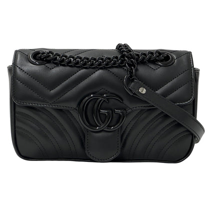 GUCCI グッチ ショルダーバッグ GGマーモント ブラック シルバー金具 レザー レディース 【中古】