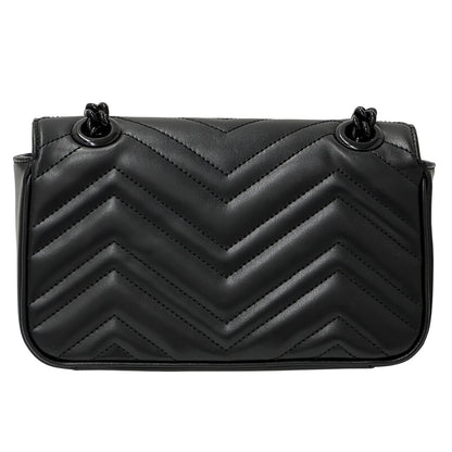 GUCCI グッチ ショルダーバッグ GGマーモント ブラック シルバー金具 レザー レディース 【中古】