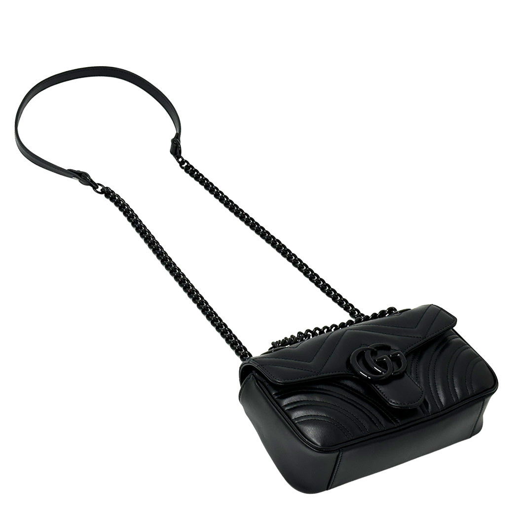GUCCI グッチ ショルダーバッグ GGマーモント ブラック シルバー金具 レザー レディース 【中古】