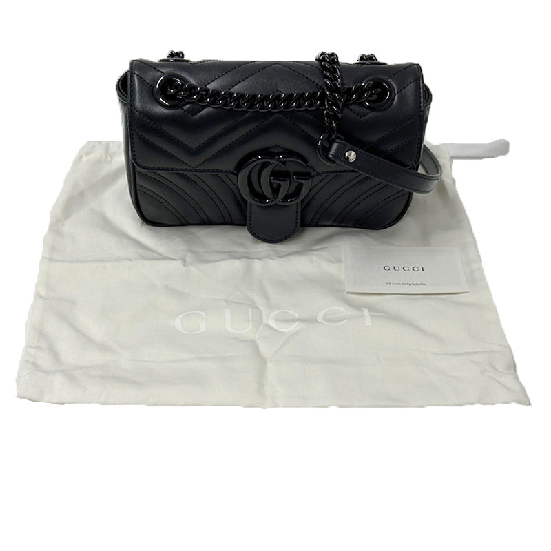 GUCCI グッチ ショルダーバッグ GGマーモント ブラック シルバー金具 レザー レディース 【中古】