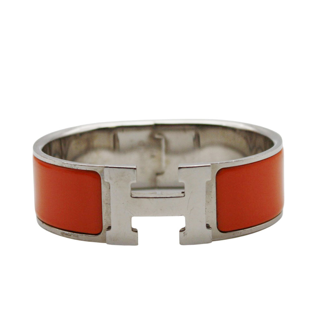 HERMES エルメス クリック クラックH バングル メタル オレンジ シルバー レディース 【中古】