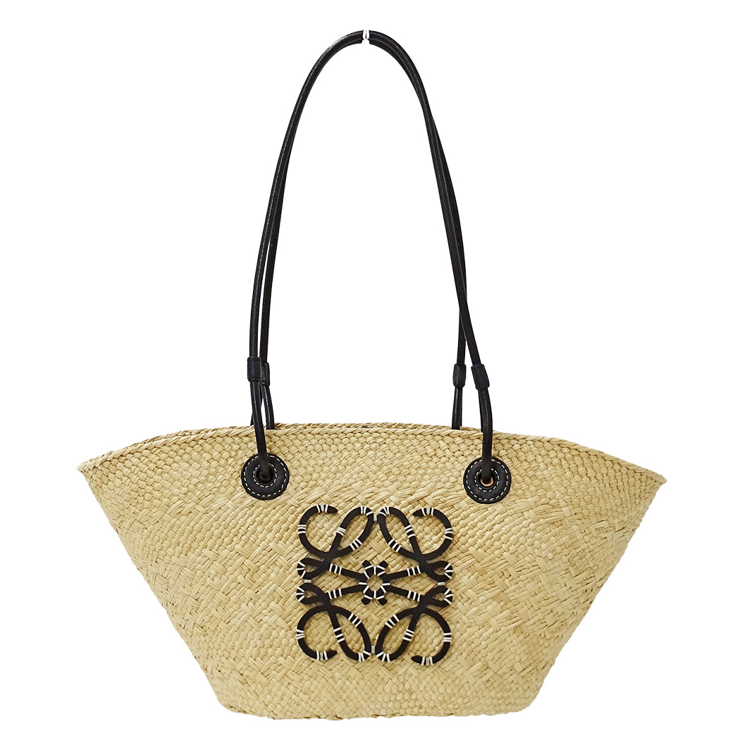 LOEWE ロエベ アナグラム バスケットバッグ スモール トートバッグ ナチュラル ブラック レディース 【中古】