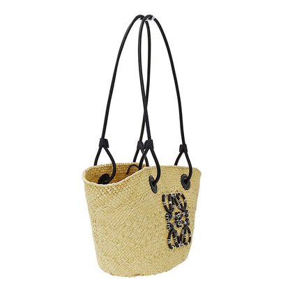 LOEWE ロエベ アナグラム バスケットバッグ スモール トートバッグ ナチュラル ブラック レディース 【中古】