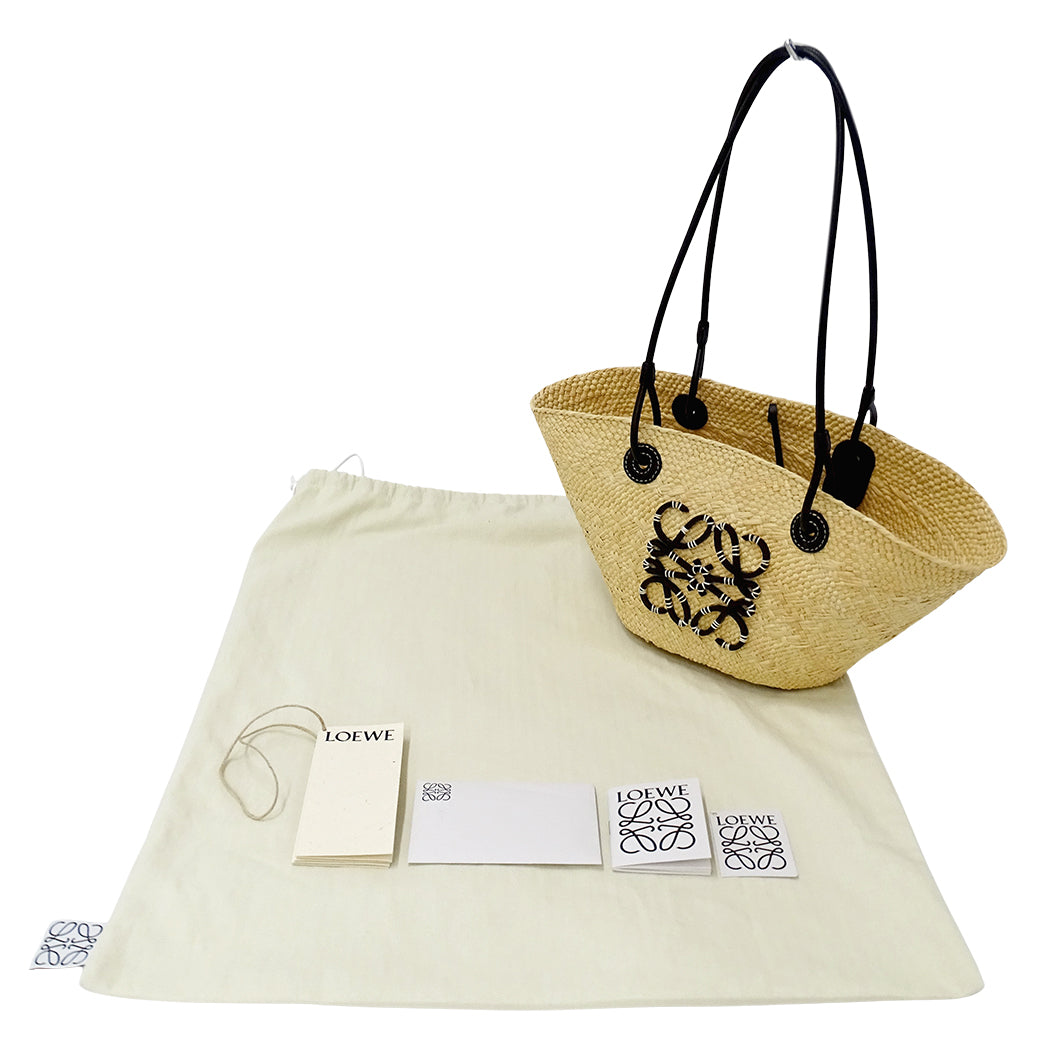 LOEWE ロエベ アナグラム バスケットバッグ スモール トートバッグ ナチュラル ブラック レディース 【中古】