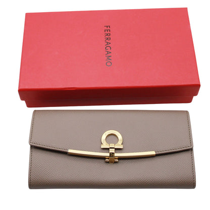 Ferragamo フェラガモ 長財布 ガンチーニ クリップ グレー レザー レディース 【中古】