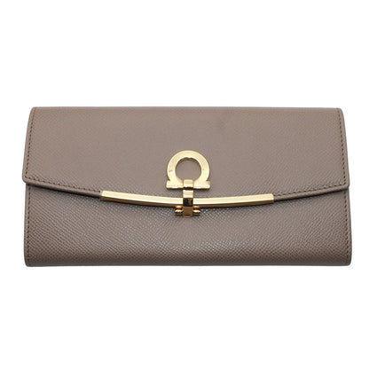 Ferragamo フェラガモ 長財布 ガンチーニ クリップ グレー レザー レディース 【中古】