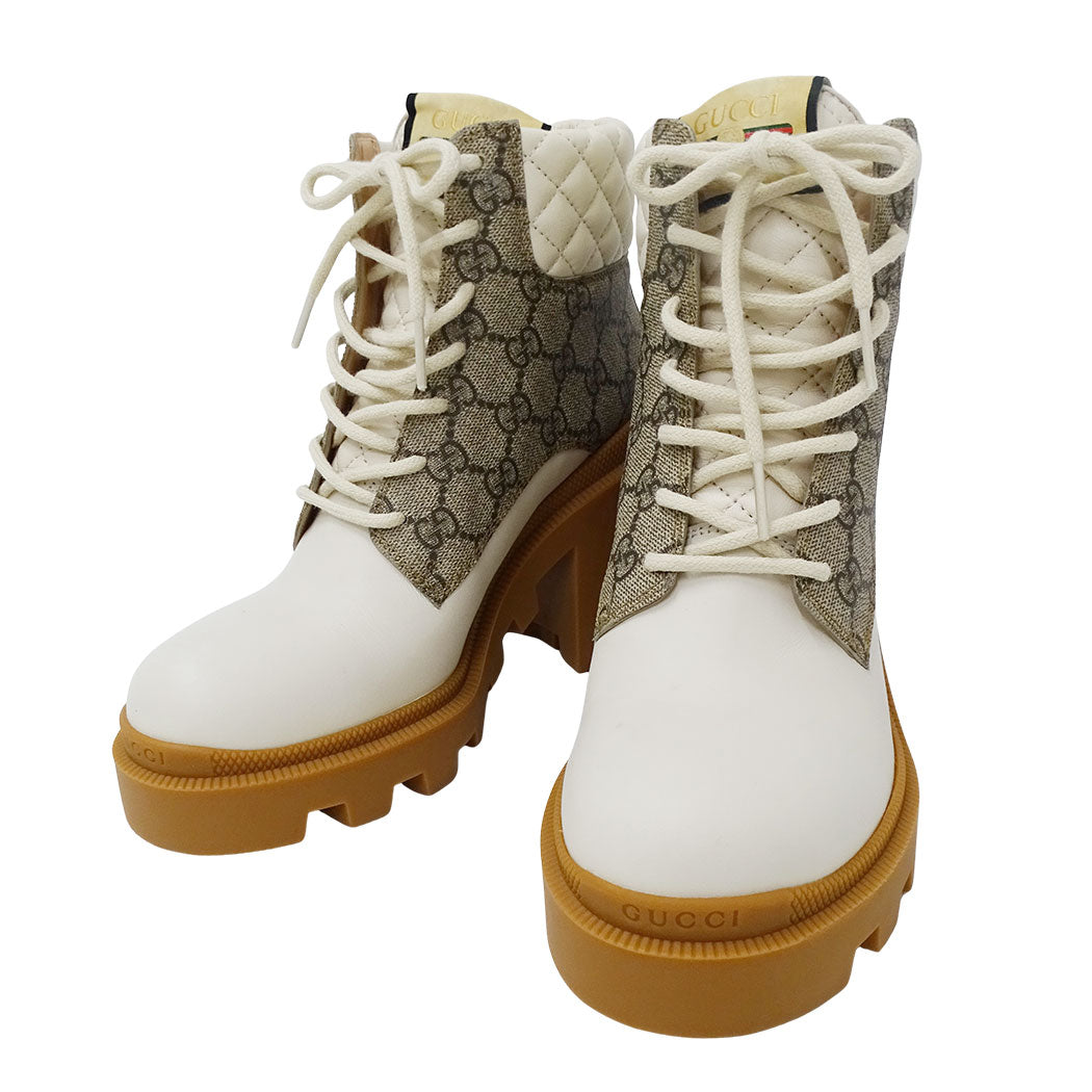 GUCCI グッチ GGスプリーム アンクルブーツ ブーツ ホワイト ベージュ 659691 PVC レディース 【中古】