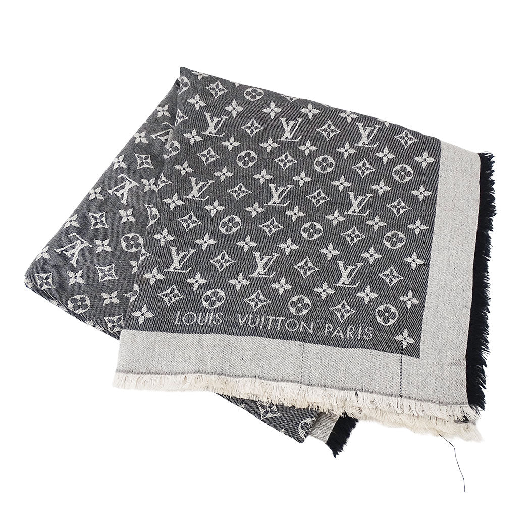 LOUIS VUITTON ルイ・ヴィトン ショール・モノグラム デニム マフラー・ストール ブラック M71378 シルク レディース 【中古】