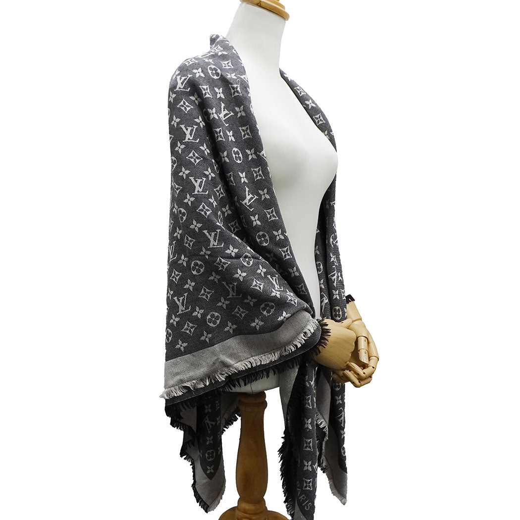 LOUIS VUITTON ルイ・ヴィトン ショール・モノグラム デニム マフラー・ストール ブラック M71378 シルク レディース 【中古】