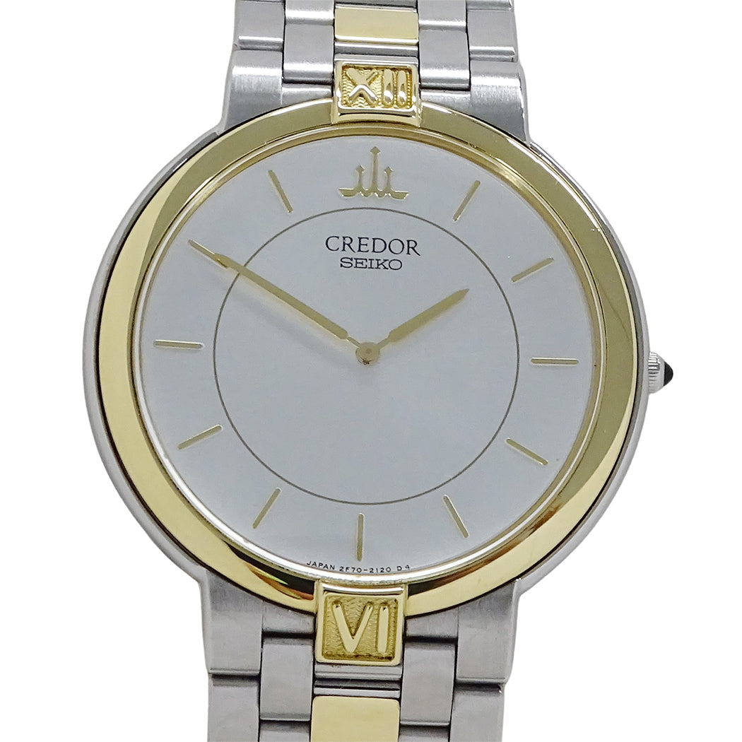 SEIKO セイコー クレドール 2F70-0640 メンズ 腕時計 クオーツ QZ SS 18KTベゼル 磨き済み【中古】