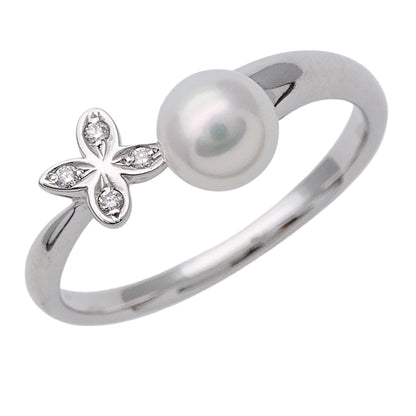 MIKIMOTO ミキモト リング 指輪 K18WG パール ダイヤモンド 約17号 レディース 磨き済み【中古】