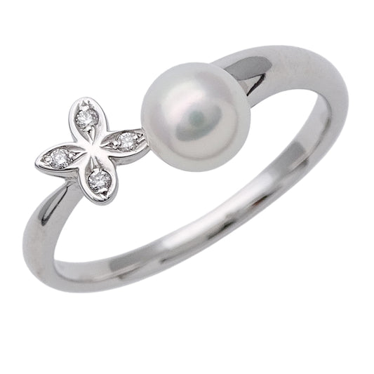 MIKIMOTO ミキモト リング 指輪 K18WG パール ダイヤモンド 約17号 レディース 磨き済み【中古】