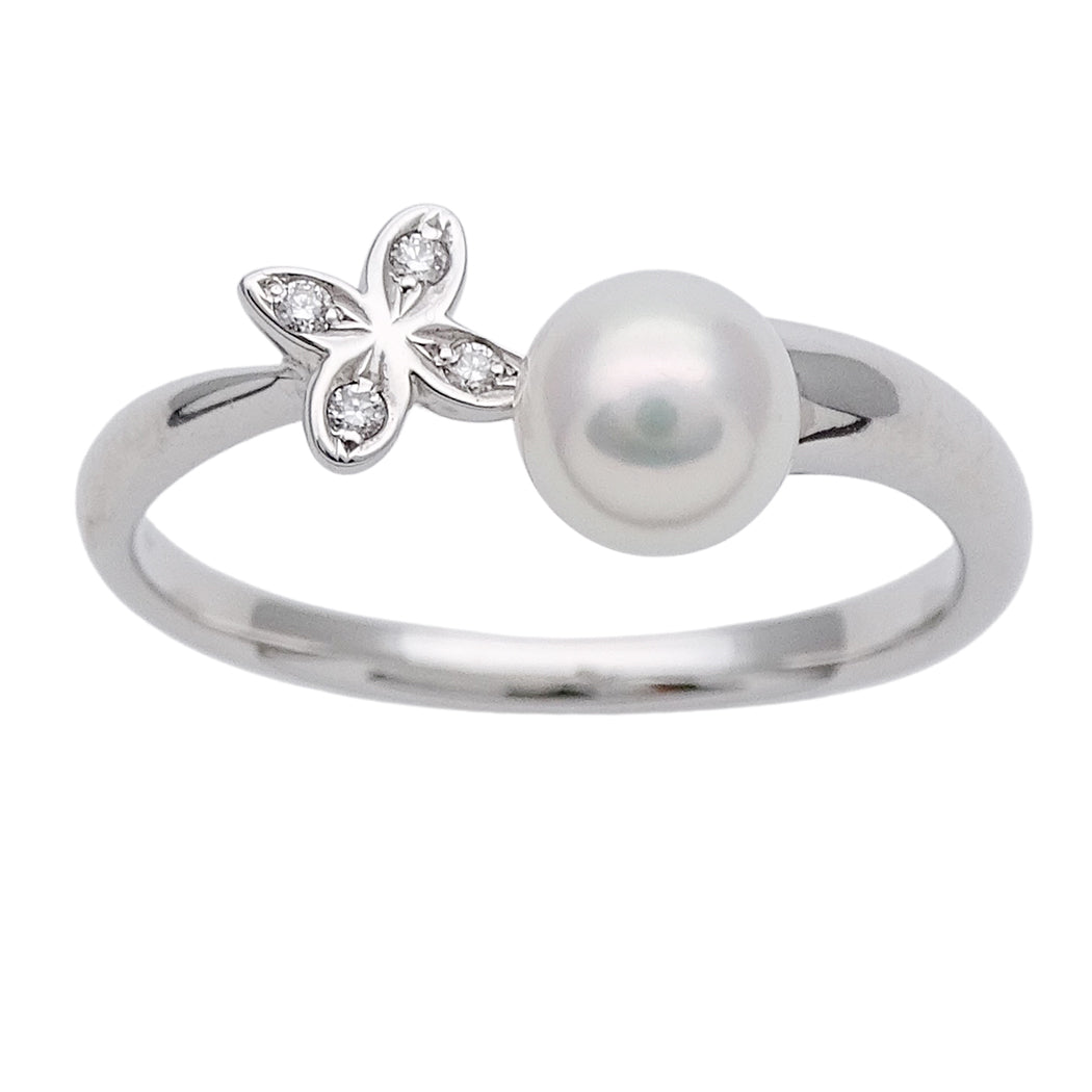 MIKIMOTO ミキモト リング 指輪 K18WG パール ダイヤモンド 約17号 レディース 磨き済み【中古】