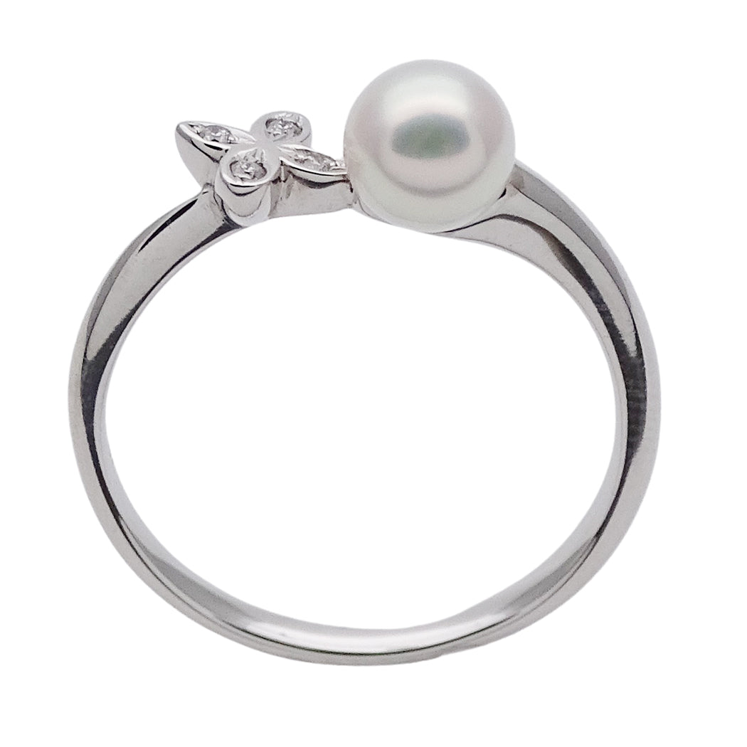 MIKIMOTO ミキモト リング 指輪 K18WG パール ダイヤモンド 約17号 レディース 磨き済み【中古】