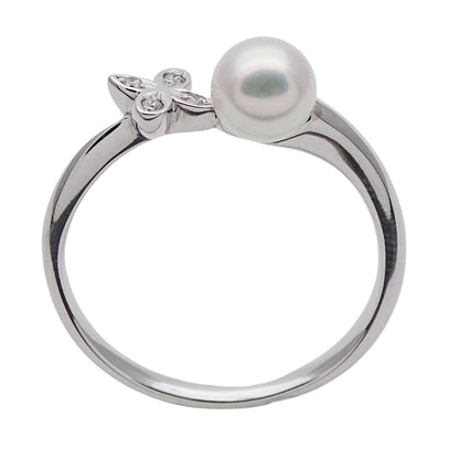 MIKIMOTO ミキモト リング 指輪 K18WG パール ダイヤモンド 約17号 レディース 磨き済み【中古】
