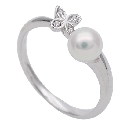 MIKIMOTO ミキモト リング 指輪 K18WG パール ダイヤモンド 約17号 レディース 磨き済み【中古】
