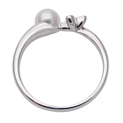 MIKIMOTO ミキモト リング 指輪 K18WG パール ダイヤモンド 約17号 レディース 磨き済み【中古】