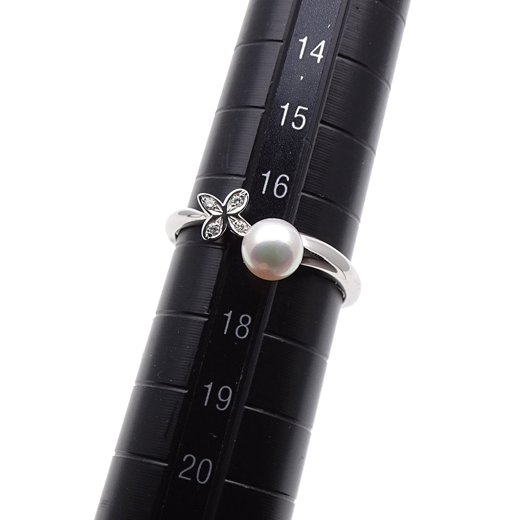 MIKIMOTO ミキモト リング 指輪 K18WG パール ダイヤモンド 約17号 レディース 磨き済み【中古】