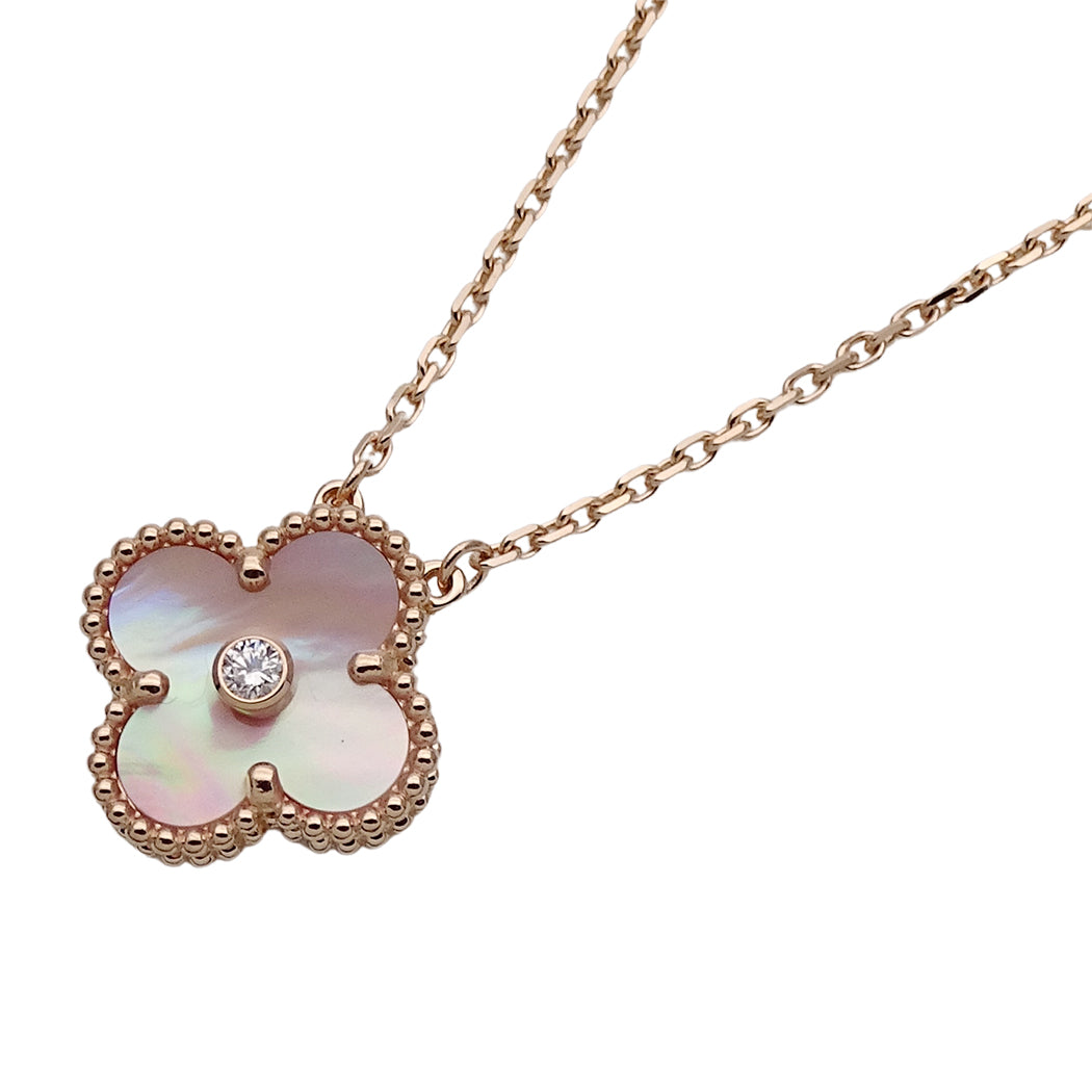 Van Cleef & Arpels ヴァンクリーフ＆アーペル ヴィンテージアルハンブラ ネックレス 2025年X'mas限定 ホリデー 750PG ピンクマザーオブパール ダイヤモンド レディース 磨き済み【中古】