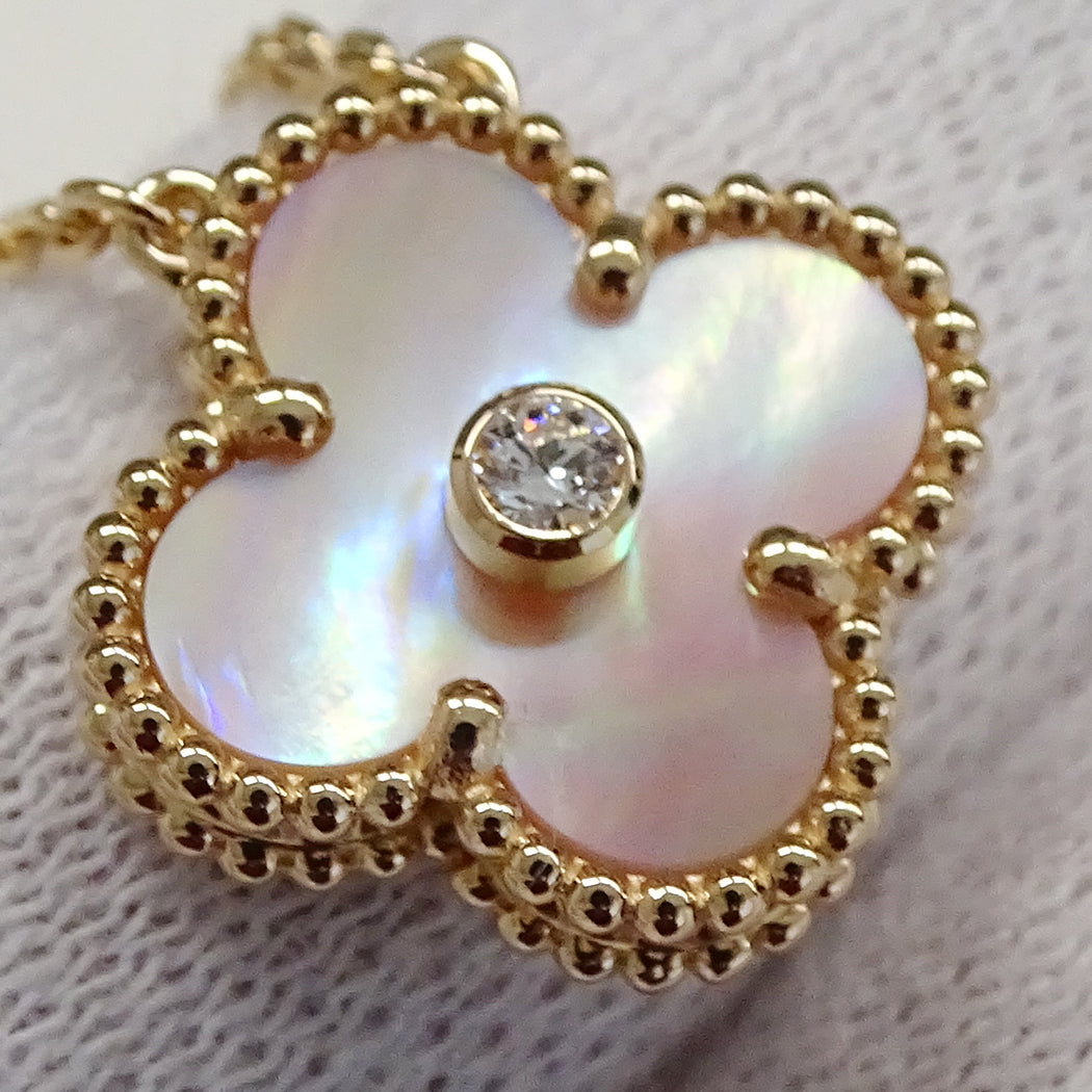 Van Cleef & Arpels ヴァンクリーフ＆アーペル ヴィンテージアルハンブラ ネックレス 2025年X'mas限定 ホリデー 750PG ピンクマザーオブパール ダイヤモンド レディース 磨き済み【中古】