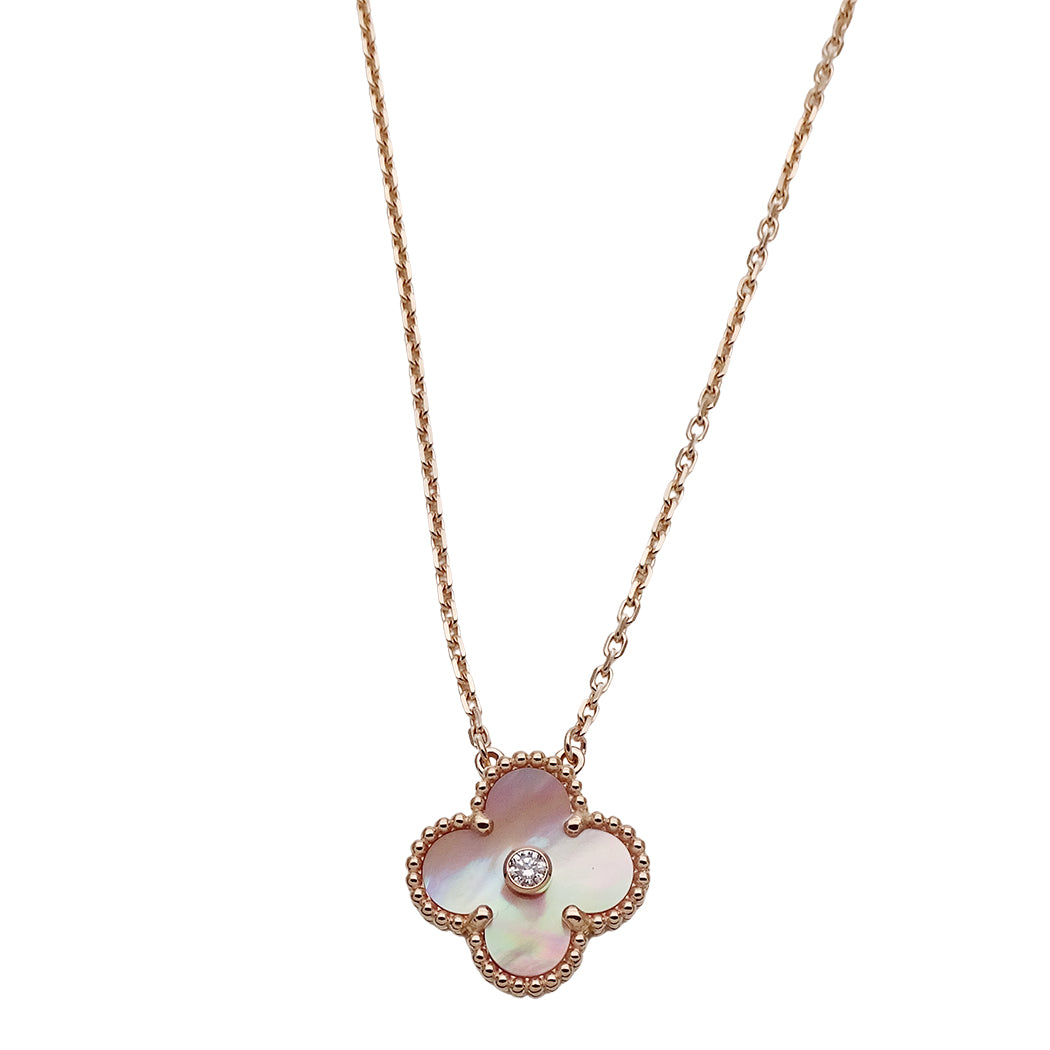 Van Cleef & Arpels ヴァンクリーフ＆アーペル ヴィンテージアルハンブラ ネックレス 2025年X'mas限定 ホリデー 750PG ピンクマザーオブパール ダイヤモンド レディース 磨き済み【中古】
