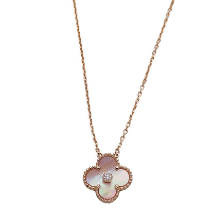 Van Cleef & Arpels ヴァンクリーフ＆アーペル ヴィンテージアルハンブラ ネックレス 2025年X'mas限定 ホリデー 750PG ピンクマザーオブパール ダイヤモンド レディース 磨き済み【中古】