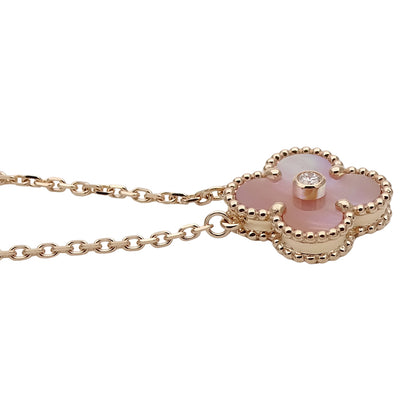 Van Cleef & Arpels ヴァンクリーフ＆アーペル ヴィンテージアルハンブラ ネックレス 2025年X'mas限定 ホリデー 750PG ピンクマザーオブパール ダイヤモンド レディース 磨き済み【中古】