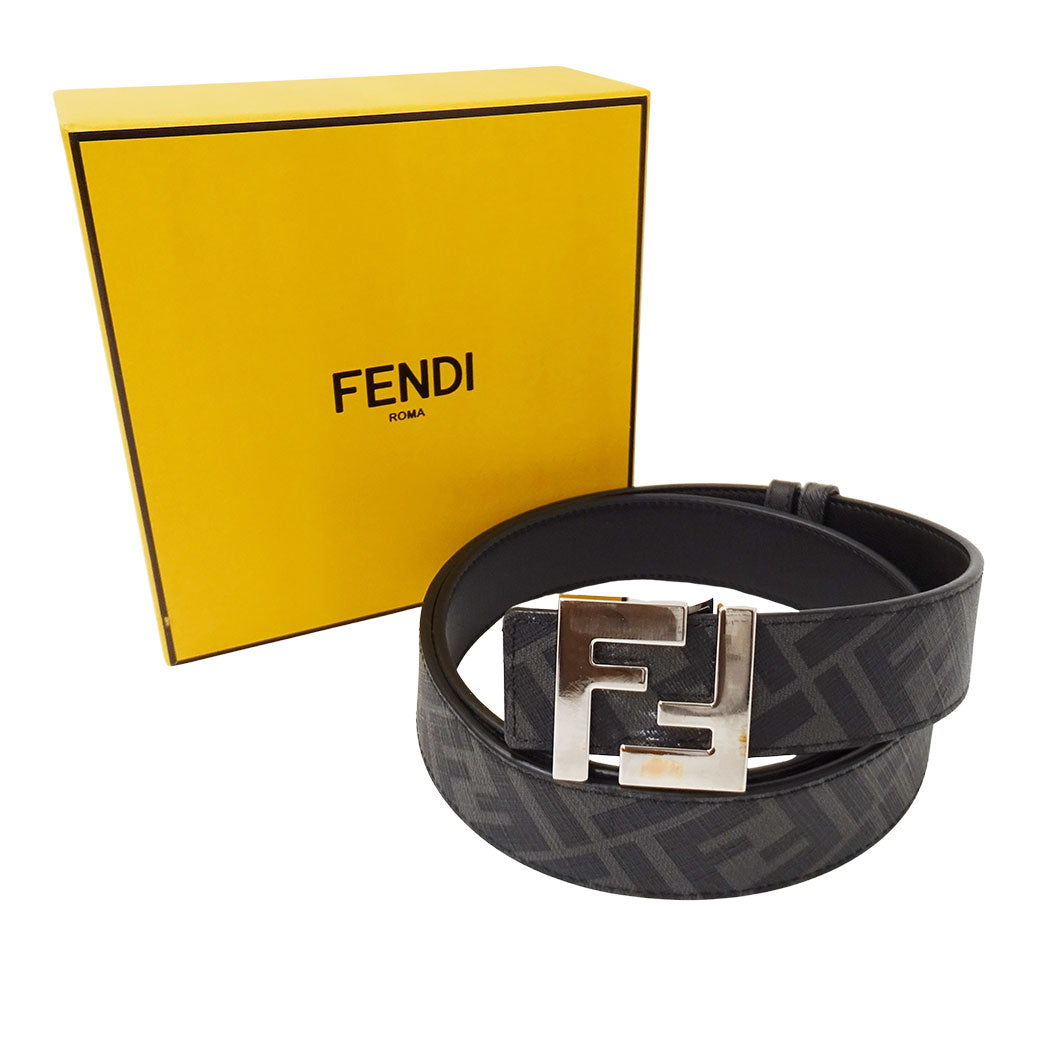 FENDI フェンディ FFスクエアベルト ベルト ブラック レザー メンズ 【中古】