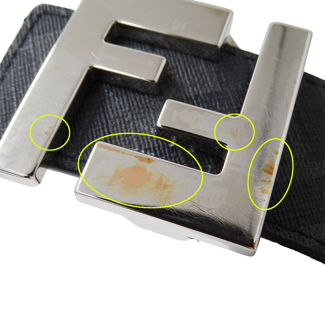 FENDI フェンディ FFスクエアベルト ベルト ブラック レザー メンズ 【中古】