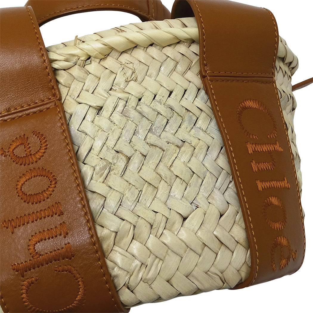 Chloe クロエ センス スモールバスケット 2wayバッグ ブラウン ラフィア レディース 【中古】