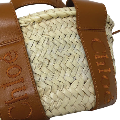 Chloe クロエ センス スモールバスケット 2wayバッグ ブラウン ラフィア レディース 【中古】