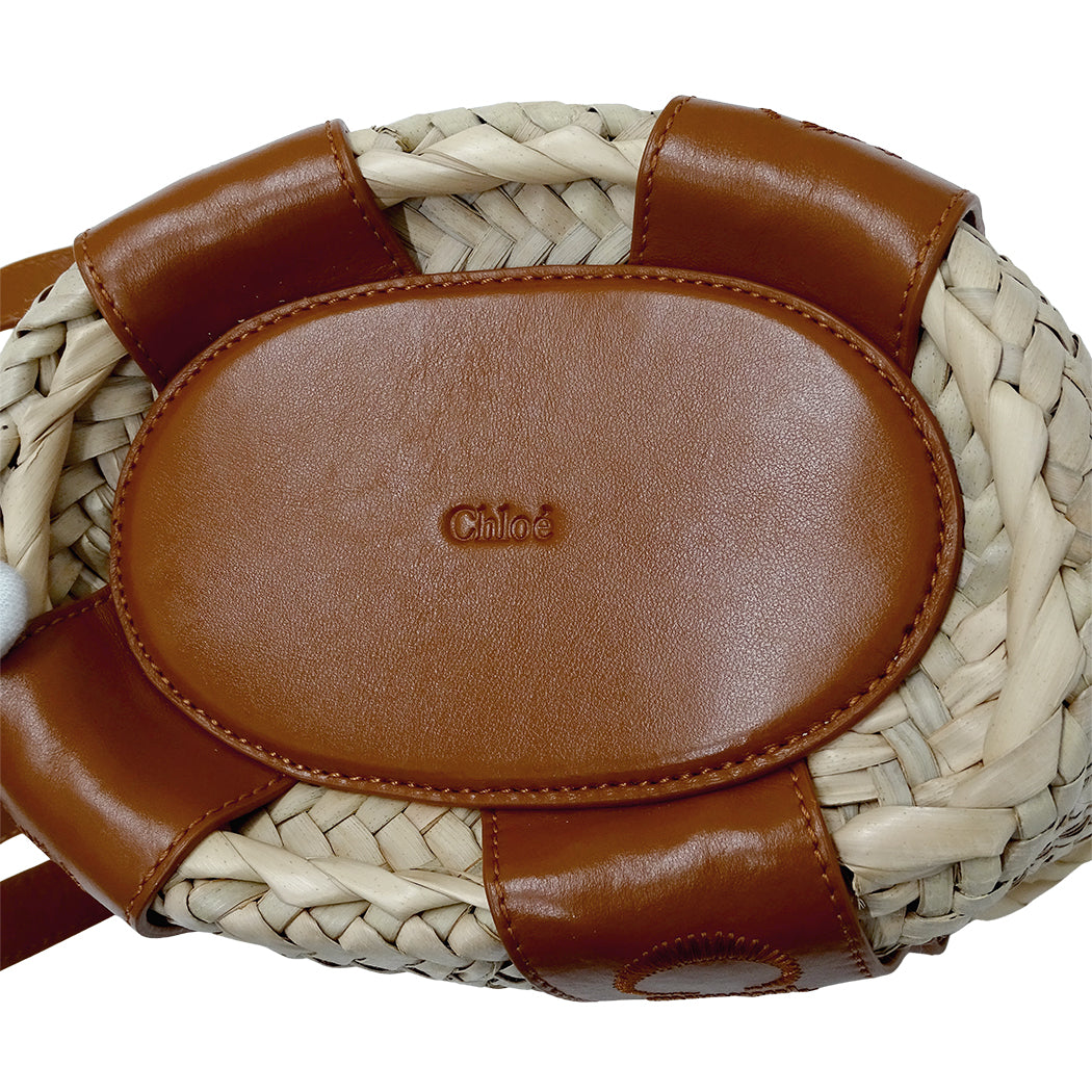 Chloe クロエ センス スモールバスケット 2wayバッグ ブラウン ラフィア レディース 【中古】