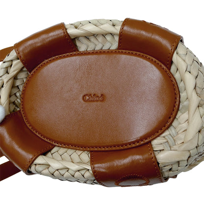 Chloe クロエ センス スモールバスケット 2wayバッグ ブラウン ラフィア レディース 【中古】