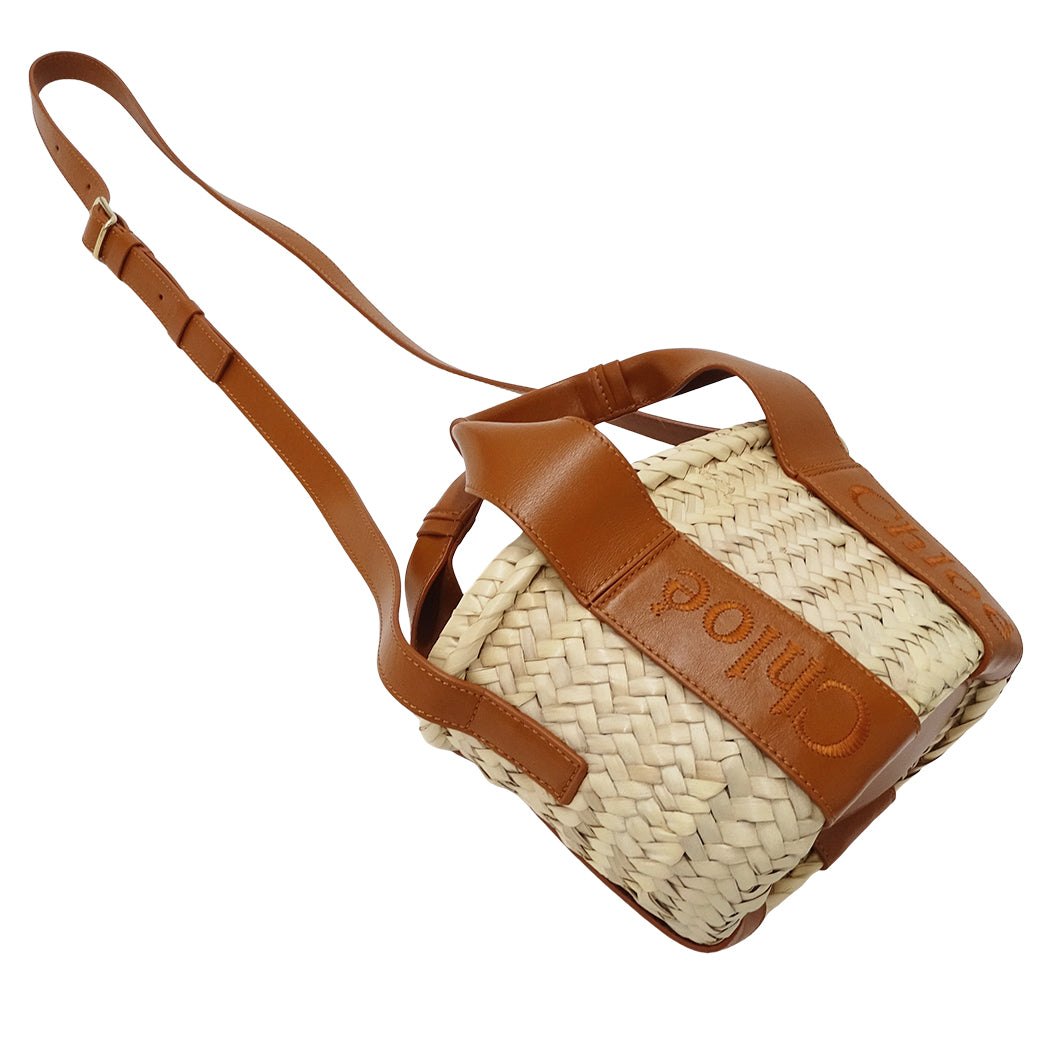 Chloe クロエ センス スモールバスケット 2wayバッグ ブラウン ラフィア レディース 【中古】