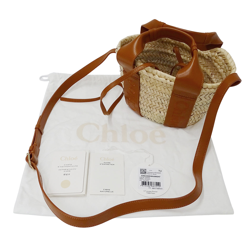 Chloe クロエ センス スモールバスケット 2wayバッグ ブラウン ラフィア レディース 【中古】