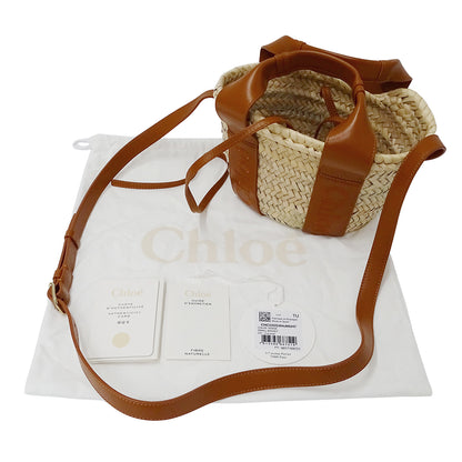 Chloe クロエ センス スモールバスケット 2wayバッグ ブラウン ラフィア レディース 【中古】